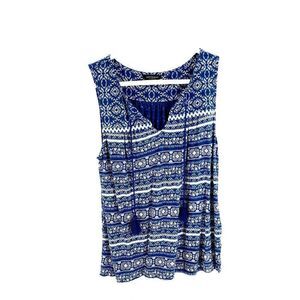 Lucky Brand‎ Blue Geometric Small V-Neck Blouse Sleeveless